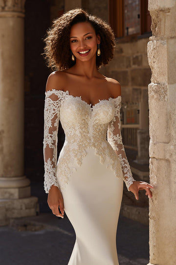 Off The Shoulder Ivory Lace Mermaid Wedding Dress